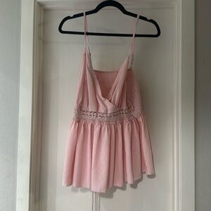 Pink lace top 1X Plus see through